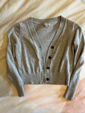 J. Crew Gray V-Neck Button-Front Cashmere Cardigan